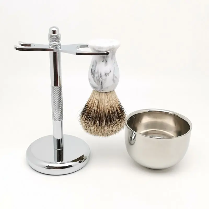 

TEYO Silvertip Badger Hair Shaving Brush Shaving Stand and Cup Set Perfect for Wet Shave Cream Safety Double Edge Razor Tools