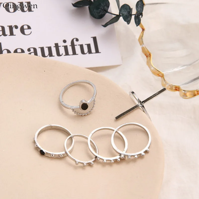 Женское кольцо в стиле ретро Qingwen 4 вида распятие форме капли воды ажурное цветное