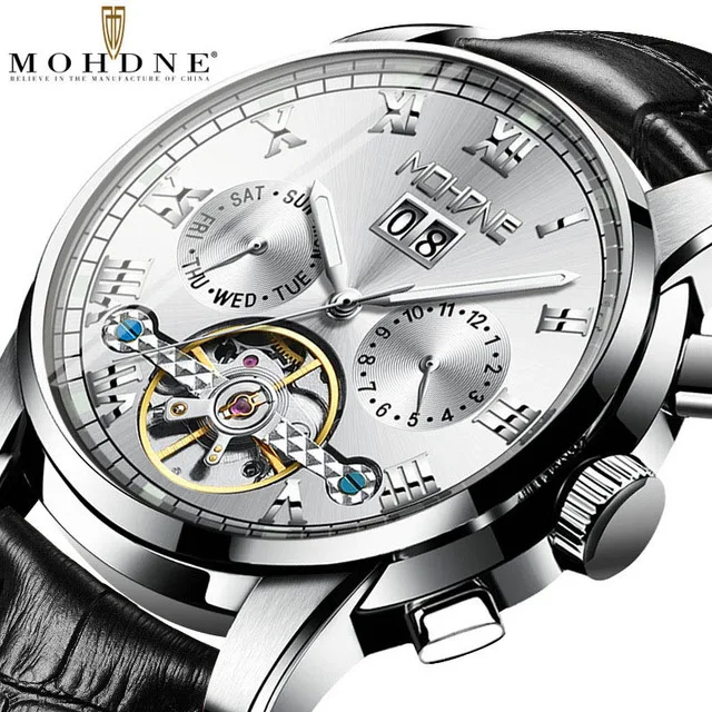 

Mens Watches Top Brand Luxury Tourbillon Mechanical Watch Stainless Sliver Automatic Watch Men Clock Skeleton Relogio Masculino