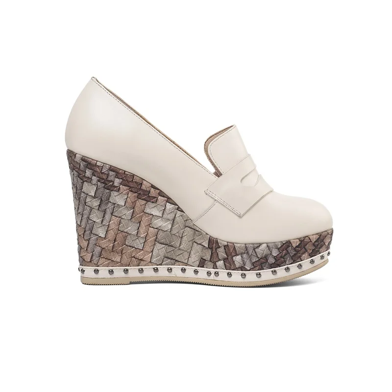 

EGONERY Spring Newest Fashion Women Pumps High Heels Platform Round Toe Genuine Leather Women Shoes Drop Shipping Size 33-41