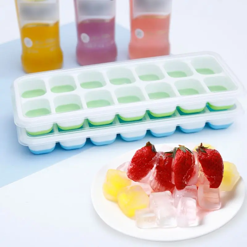 

14 Grid Food Grade Silicone Ice Tray Home with Lid DIY Ice Cube Mold Square Shape Ice Cream Maker Kitchen Bar Accessories X Hot