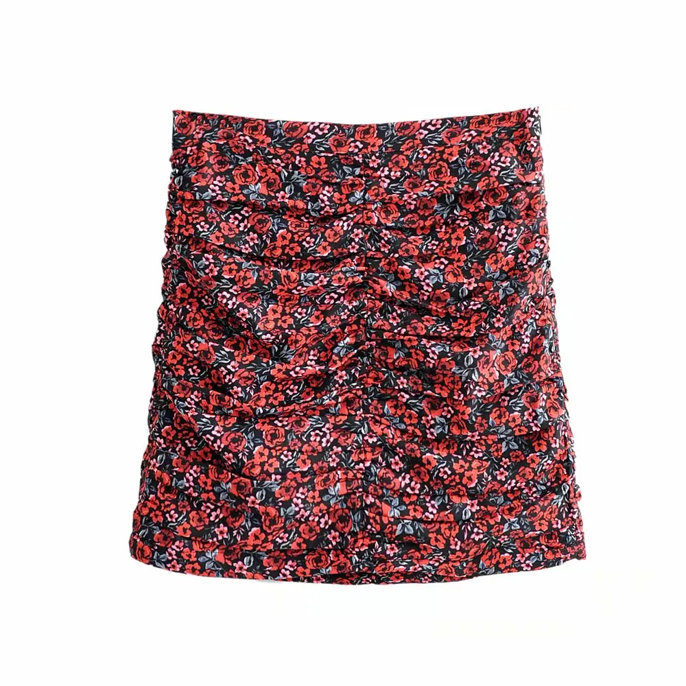 Повседневная нишевая Ретро Красная Женская облегающая юбка с цветочным принтом