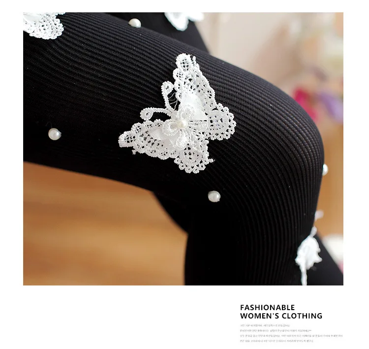 Autumn Winter Pantyhose Women Sweet Princess Embroidered Nails Beads Stockings Sexy Black Transparent Arbitrary Shearing Tights