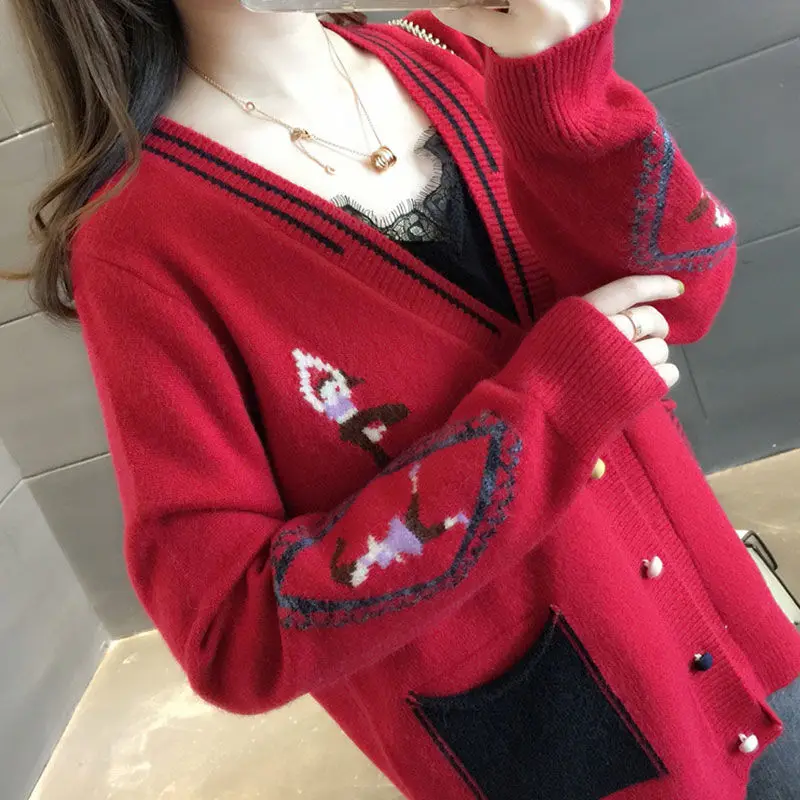 

Spring and autumn 2021 new Korean women's sweater women's loose net red knitted cardigan
