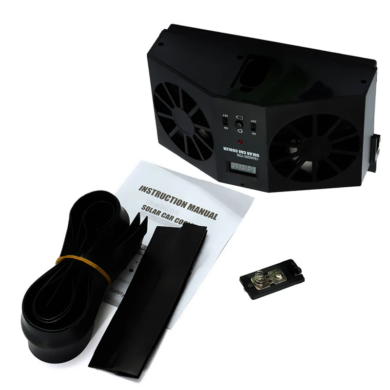 

Car Solar Power Fan Car Exhaust Fan Double Air Outlet Car Window Cooling Cooler Rechargeable Ventilation Black