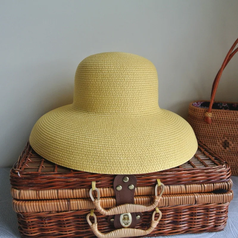 

Vintage SunShade Hat Ladies Pure Color Hepburn Style Holiday 56-58CM Elegant Temperament Summer Fashion High Quality Straw Hat