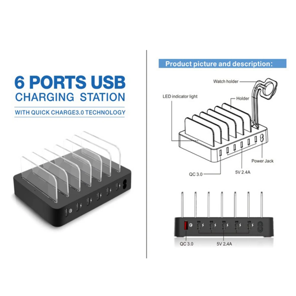 

Multi Usb Charge Stand For Samasung Iphone QC3.0 Fast Charging Station For Huawei Xiaomi New Quick Usb Charger Eu Us Uk Au Plug