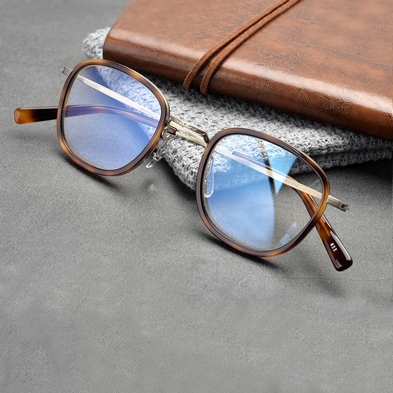 

Мужская и женская квадратная оправа для очков, винтажная оправа из ацетатного титана для очков для коррекции близорукости, Япония, 2021