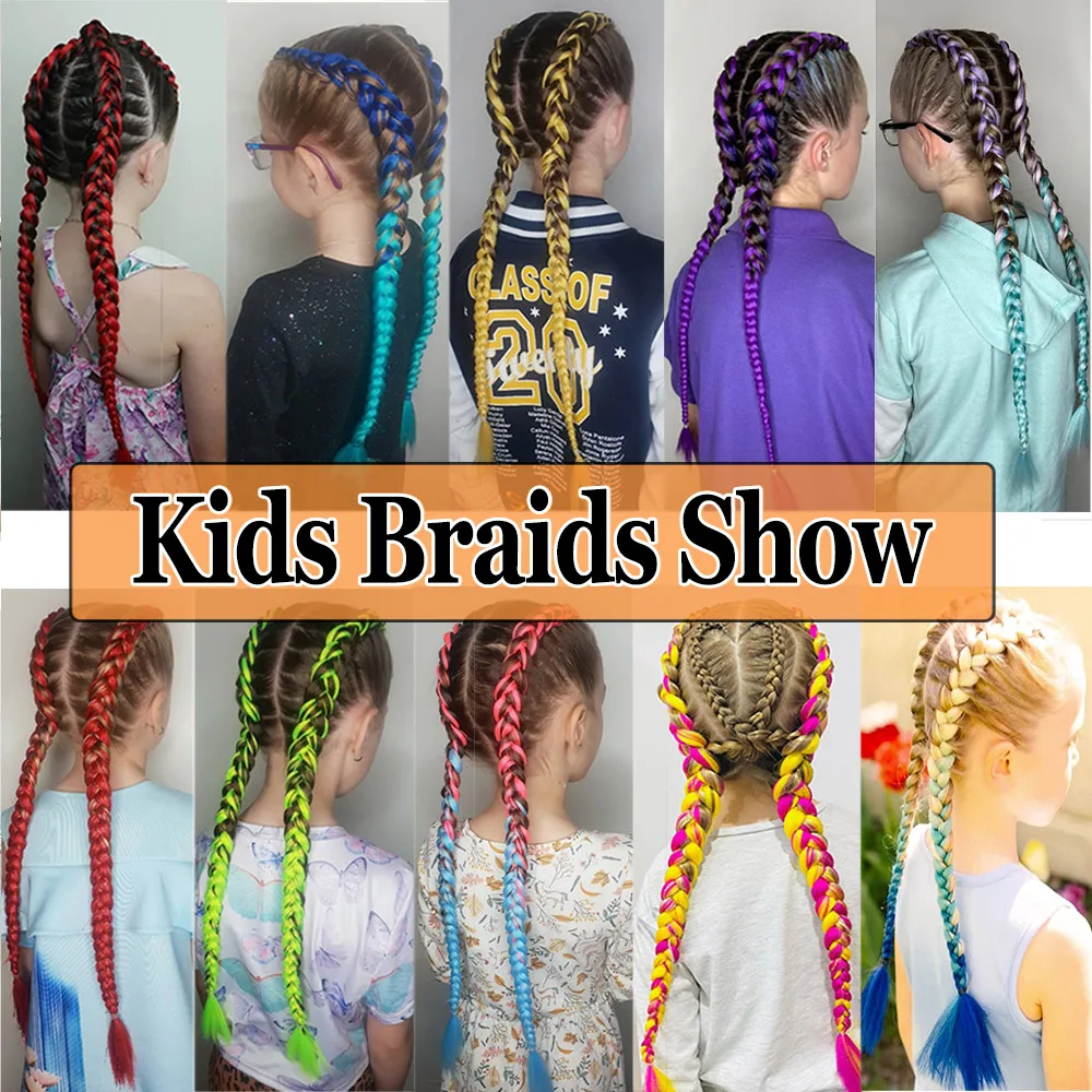 Braiding Hair Extensions 24 Inch Synthetic Kanekalon Hair Afro Pink Green Blue Ombre Crochet Jumbo Hair for Kids Braids Alororo images - 6