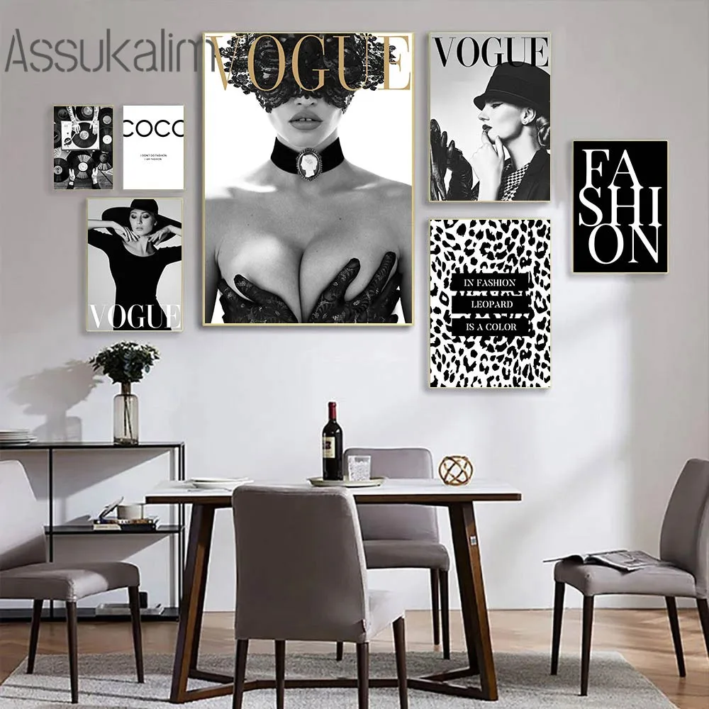 

Black And White Canvas Painting Fashion Poster Sexy Woman Wall Painting Record Print Nordic Posters And Prints Living Room Decor