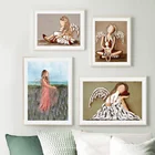 Плакаты и принты в скандинавском стиле с изображением балерины, девушки, цветка, кролика, игрушки, крыла ангела, настенная Картина на холсте для декора гостиной