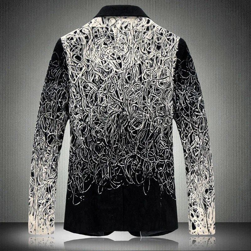 

Male Fashion Vintage Floral Printed Grey Blazer Men Jacket Outerwear Luxury Gradient Leopard Dress Clothing Fancy Suit,M-XXXXXL