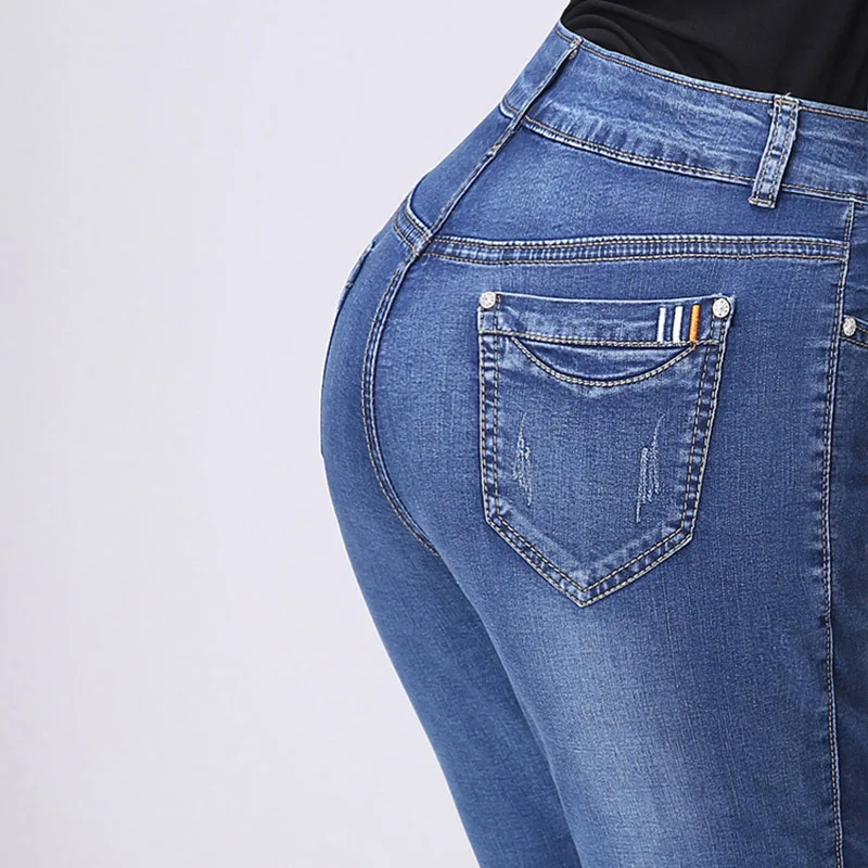 Джинсы Jbersee женские с завышенной талией до колен эластичные штаны из денима лето