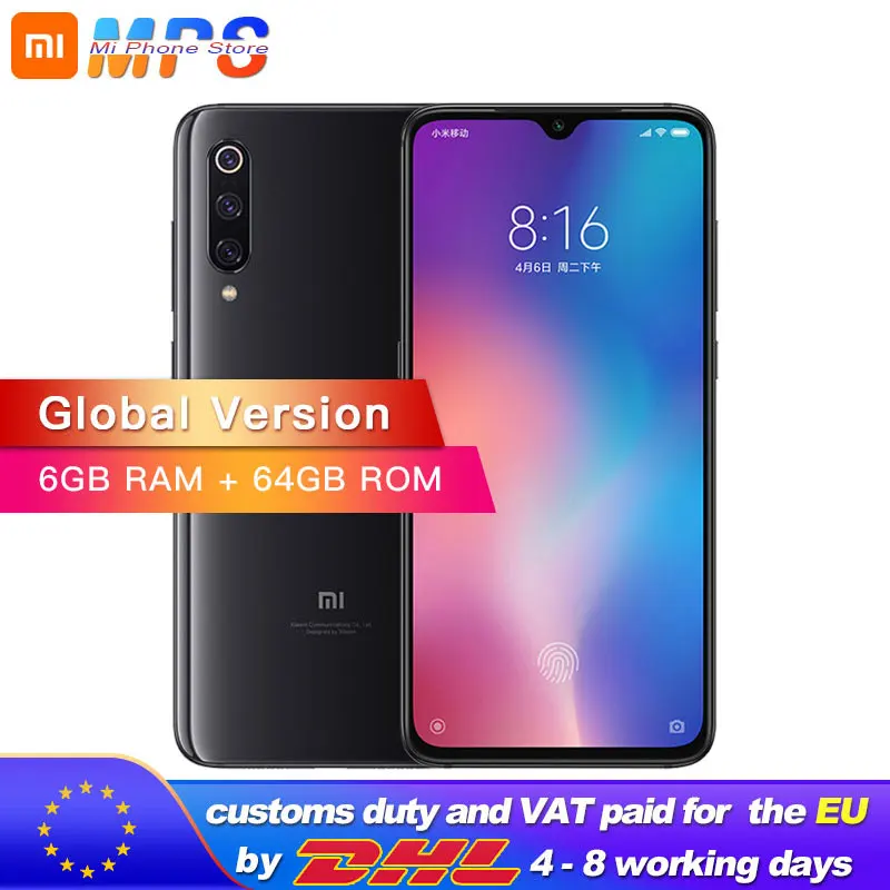 Global Version Xiaomi Mi 9 Mi9 64GB 6GB Smart Phone Snapdragon 855 Octa Core 6.39&quot 48MP Triple Camera In Display Fingerprint | Мобильные