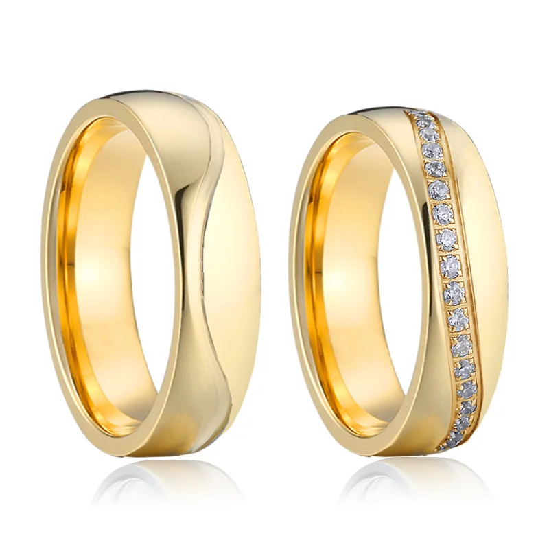 

Высококачественные позолоченные Свадебные Кольца 18 карат для пар, альянс, модные ювелирные изделия из нержавеющей стали, кольцо обещания л...