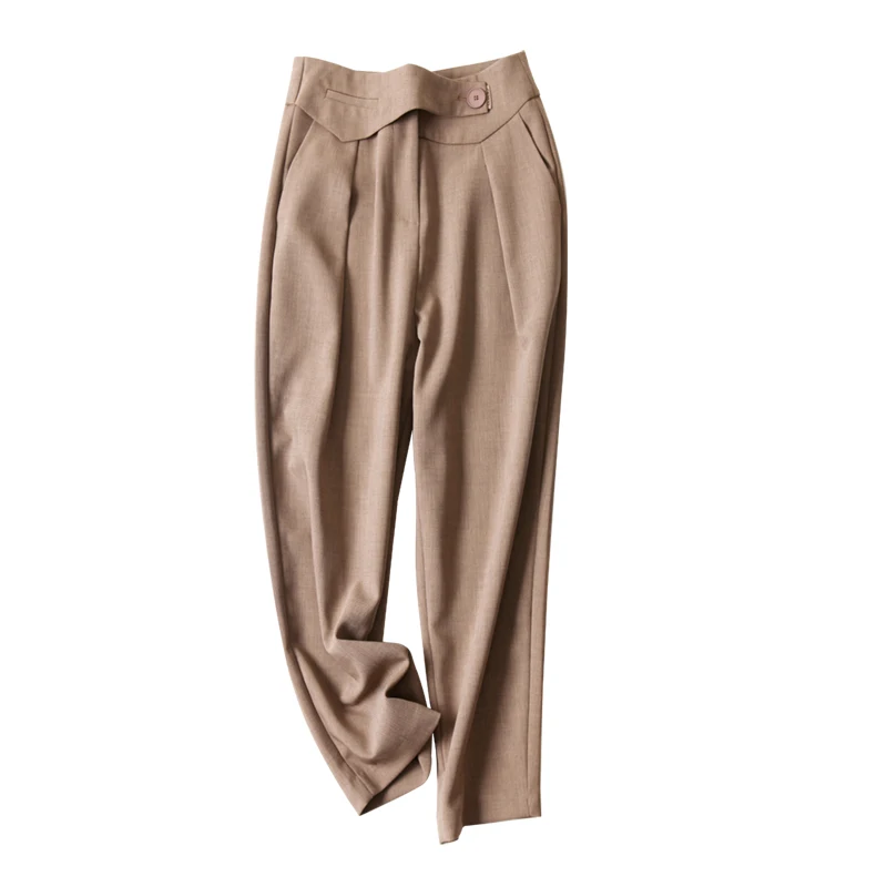 

High Waist Belted Trousers For Female Vintage OL Style Harem Pants For Women Workwear Pantalones