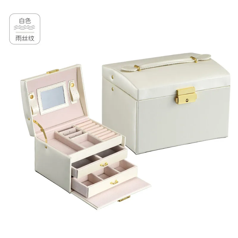 

New jewelry jewelry box large capacity multi-layer drawer type jewelry storage box portable leather princess earring box
