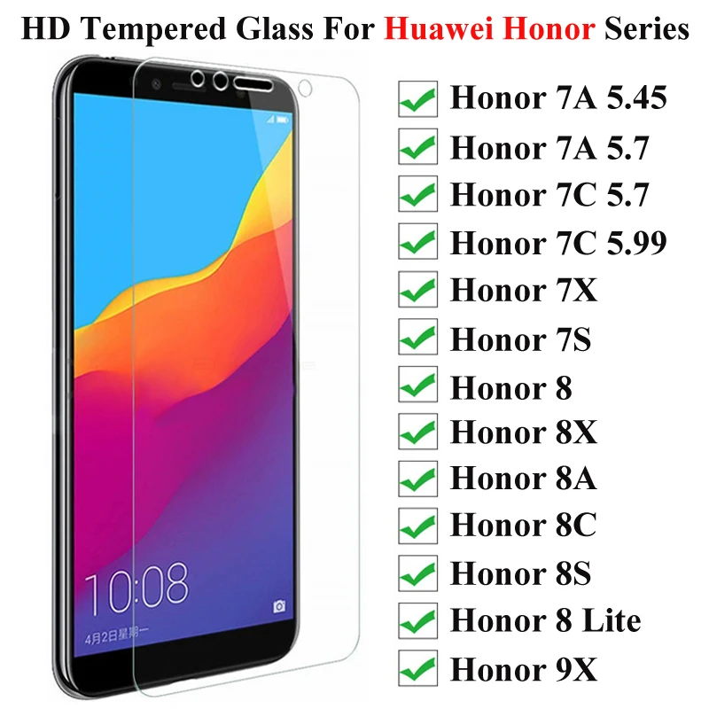 

HD Protective Glass on For Huawei Honor 7A 7X 7C 7S Tempered Screen Protector Glass Honor 8 Lite 9X 8X 8A 8C 8S Glass Film Case