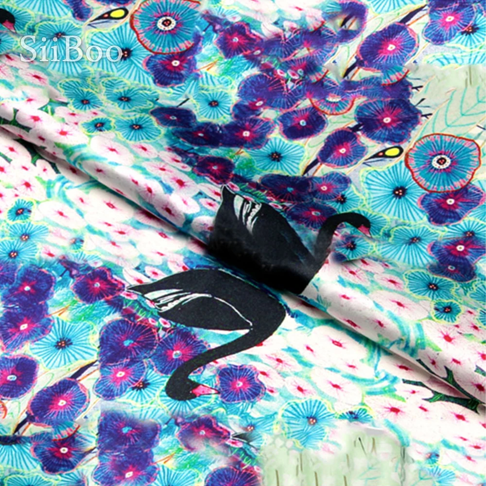 Роскошный Лебедь цветочный позиционирование печати спандекс шелковая ткань для