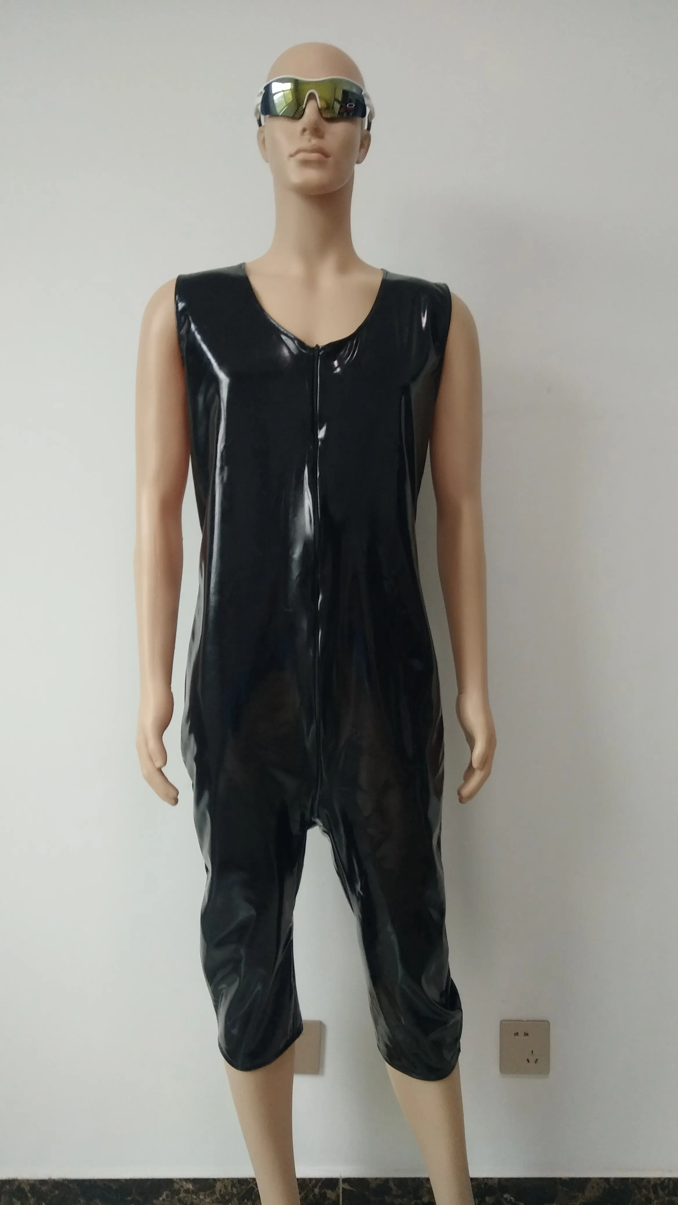 Косплэй мужские костюмы для Хэллоуина Черный Блестящий металлический ПВХ