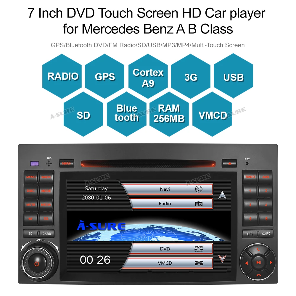 A-уверен 2 Din Автомобильный мультимедийный радио навигатор с GPS DVD для Mercedes Benz A/B