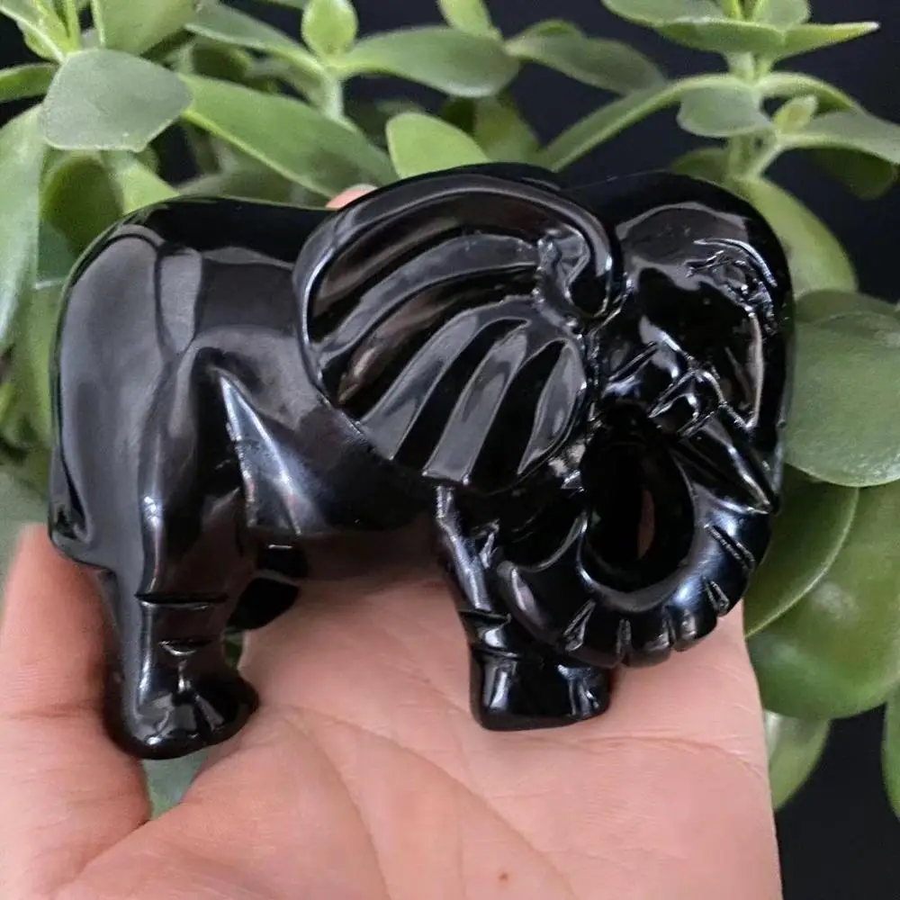 

4''Crystal stone quartz obsidian elephant for decoration