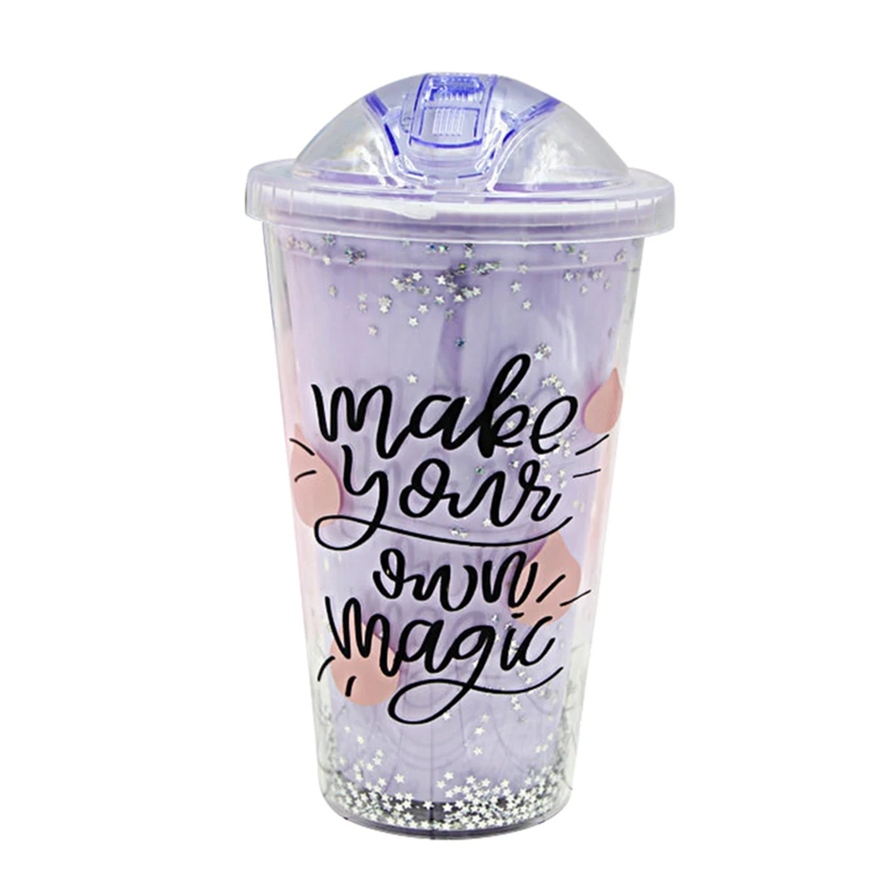 2 Hot Plastic Portable Hand-held Double Straw Cup Double Layer Student Water Cup L99 - Цвет: 2