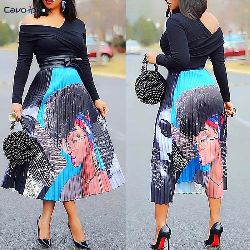 Женская ностальгическая юбка миди с графическим принтом до середины икры