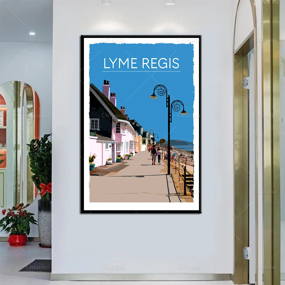 

Retro Vintage Style Travel Poster- Lyme Regis Oil Painting Posters and Prints on Canvas Wall Art for Living Room Decoration Home