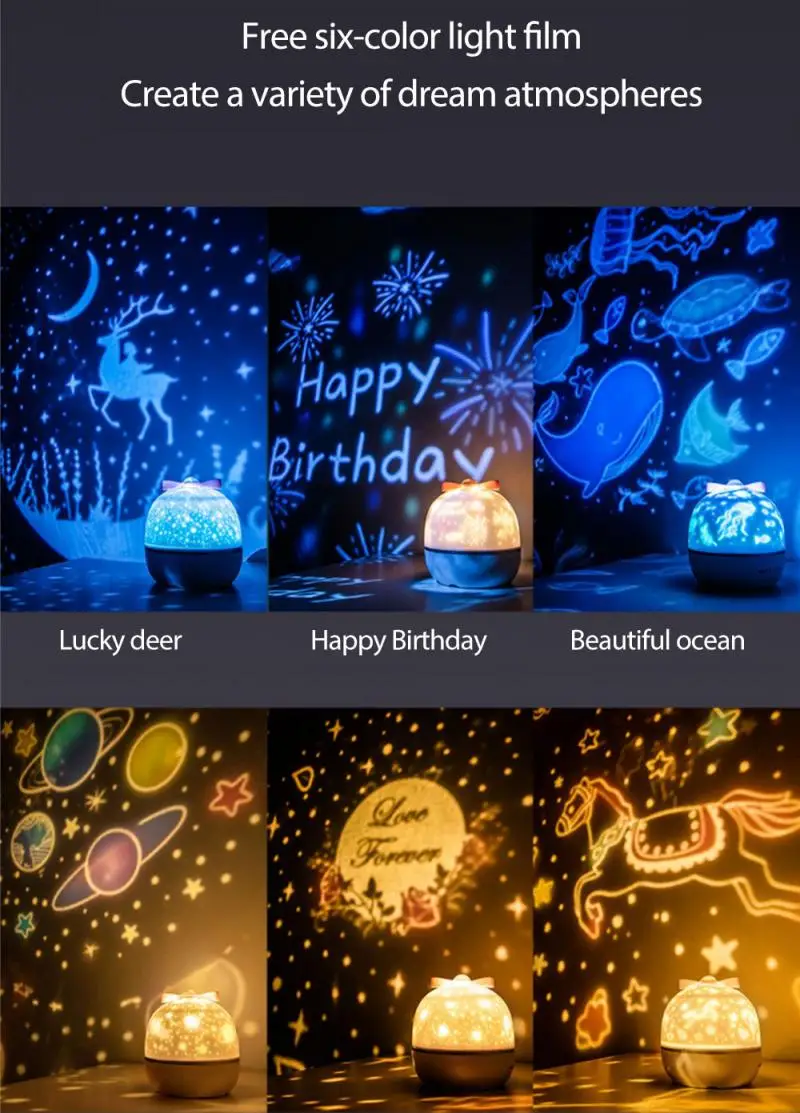 

LED Starry Sky Projection Lamp Moon Sky Romantic Dreamy Rotating Night Light Planetarium Children Bedroom Star Light Kid Gift