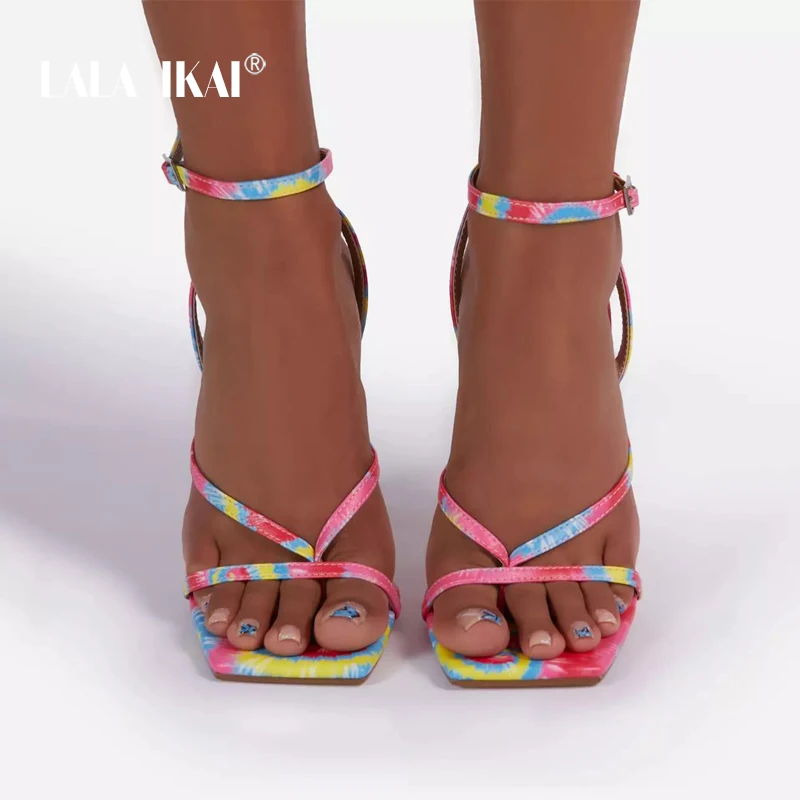 

LALA IKAI Women Sandals Sexy Summer Stiletto Gladiator Clip Toe High Heels Bandage Buckle Strap Pumps Squre Toe Sandals