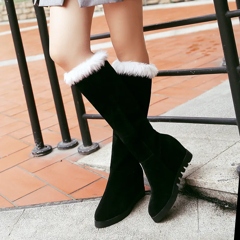 

Swyivy High Snow Boots Women Winter Fur Warm Shoes Wedges Tall Boot 2020 New Female Sexy Long Boots Warm Snowboots Wedges