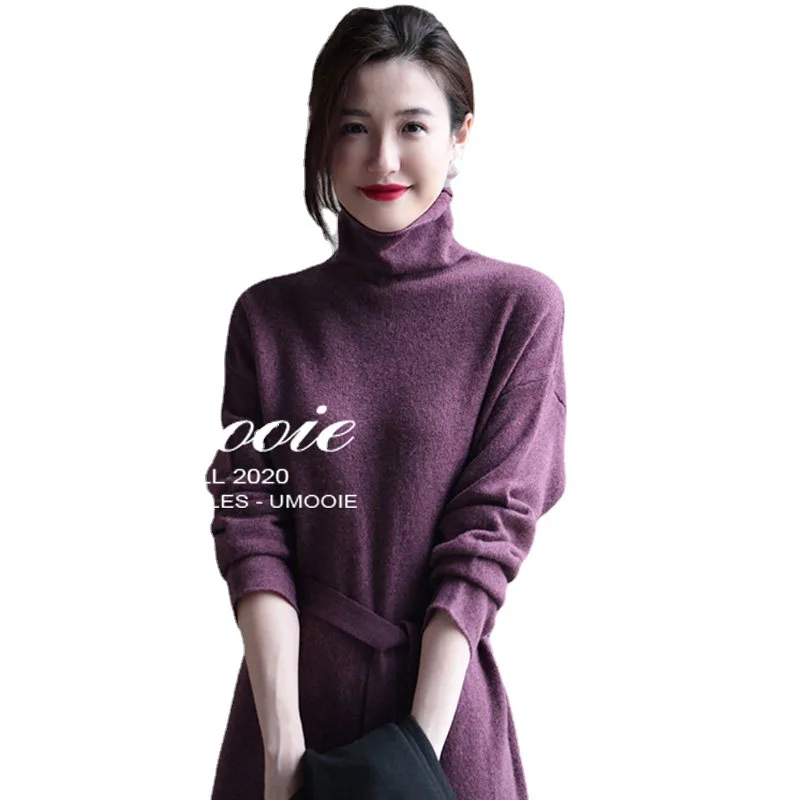 

2021 spring French retro celebrity dress with purple knitted bottom and long sweater dress in autumn and winter