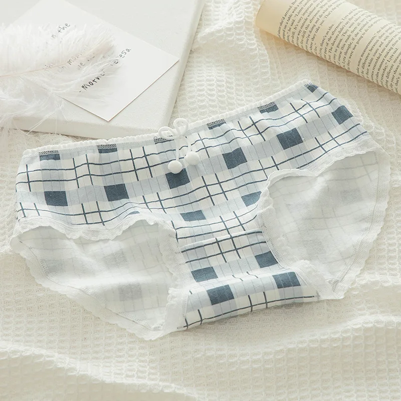 

Size M-XL Stripe Cute Panties Women Cotton Blue Girls Briefs Cartoon Sweet Underwear Bow Summer Mid-waist Comfortable Lingerie