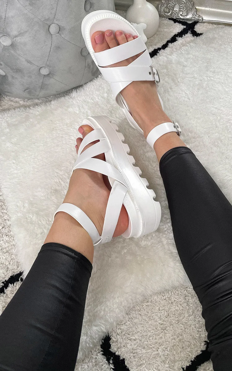 

Fashion Summer Women's Buckle Cross Straps Flat Platform Open Toe Gladiator Sandals Shoes Woman Female Casual Flat Sandals Shoes
