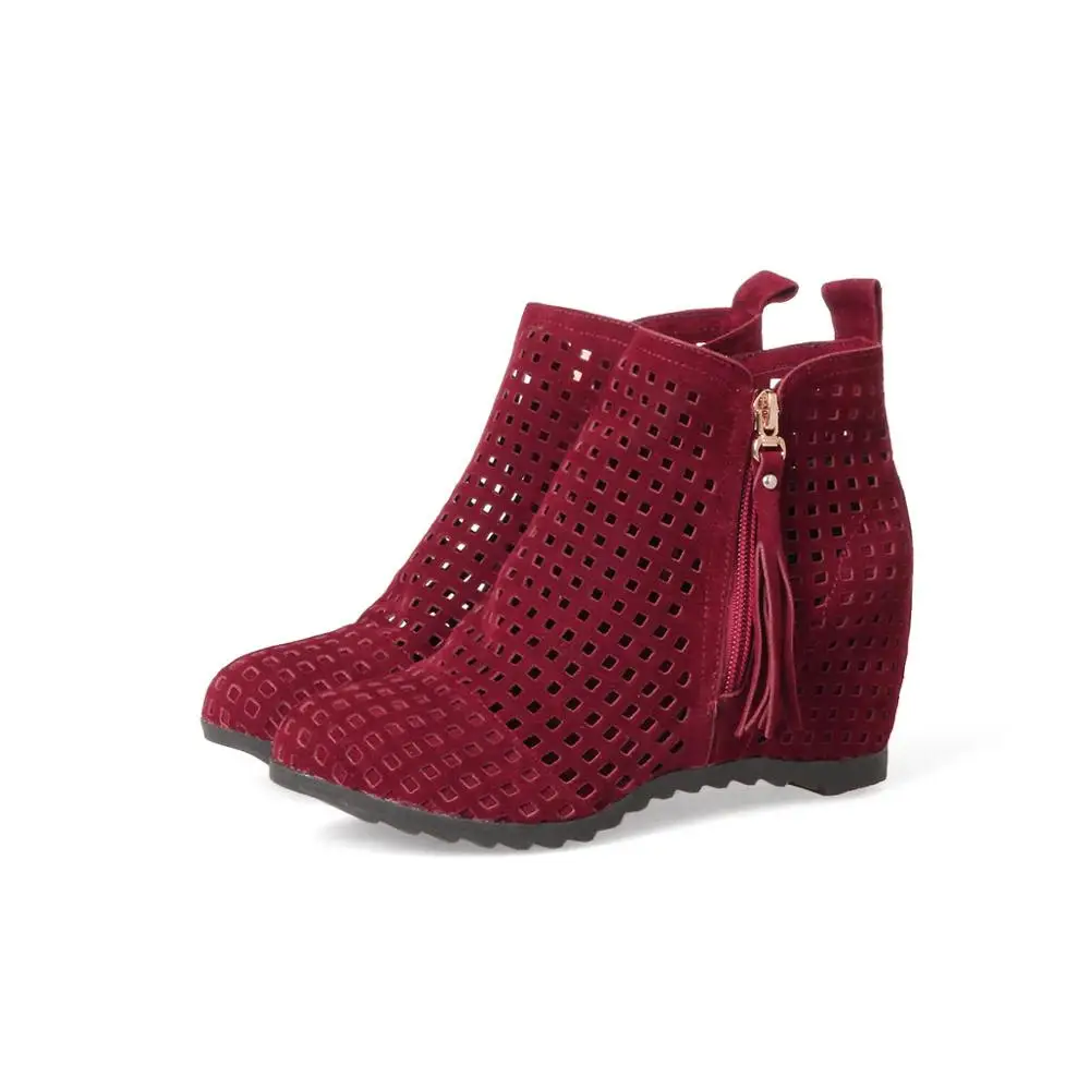 Женские ботинки на скрытой танкетке черные с круглым носком размер 34-43 для осени