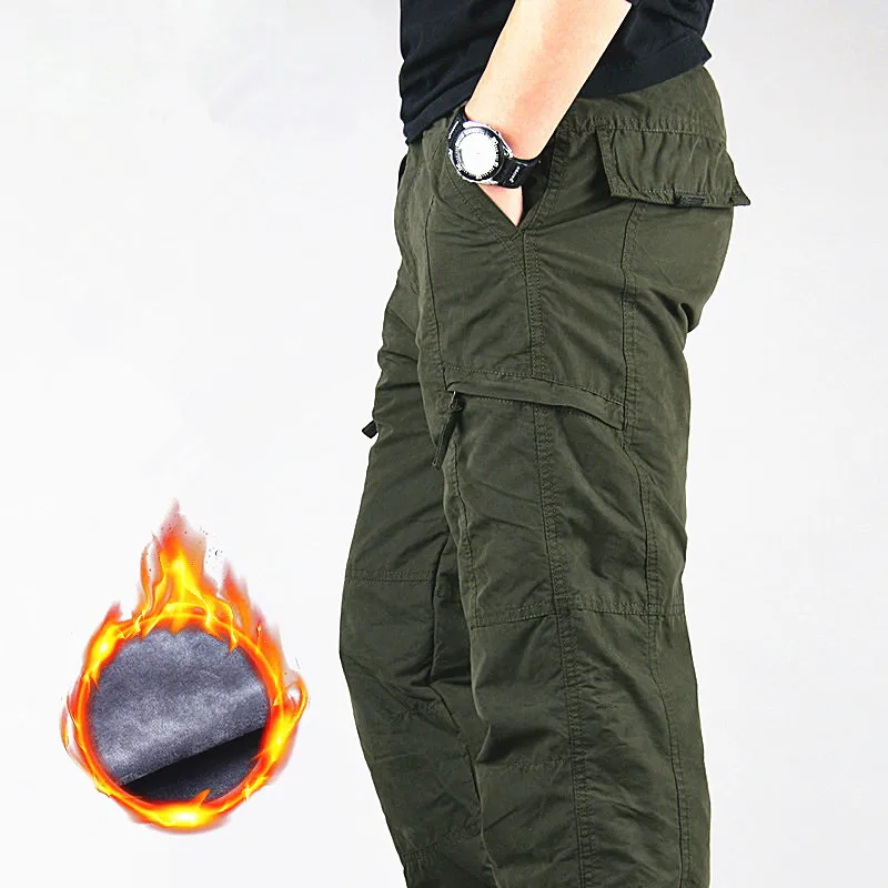 Зимние брюки карго мужские толстые флисовые хлопковые тактические повседневные
