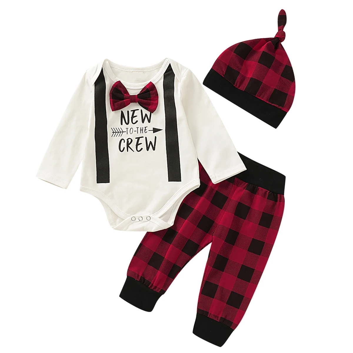 

New 3pcs/lot Autumn Red Baby Boy Outfits Fashion Gentleman long sleeve Romper + plaid pants + hat baby boy clothes