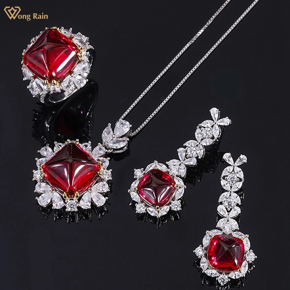 

Вонг дождь роскошные 925 из стерлингового серебра, рубиновое создан Муассанит камень вечерние кольцо/серьги/Подвеска Ожерелье для женщин ко...