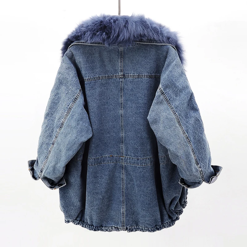 Зимняя модная теплая куртка с воротником из натурального Лисьего меха + Плотная