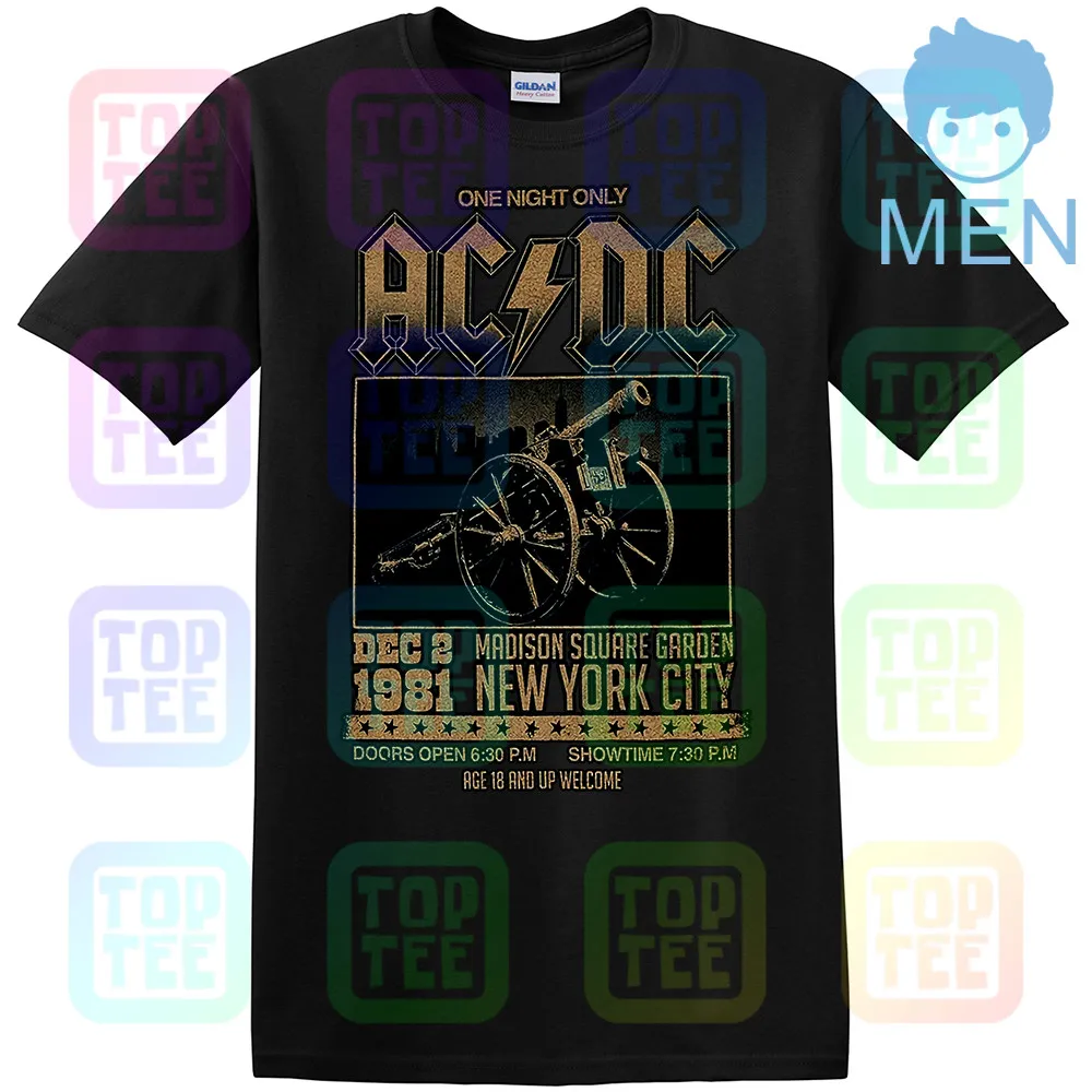 MEN-BLACK Официальный AC/DC Футболка Мэдисон Сквер Гарденс для тех, кто о рок Тур 1981 - Цвет: MEN-BLACK