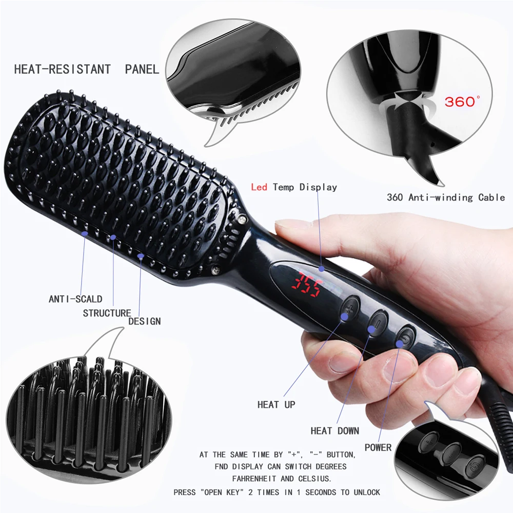 

Professional Hot Comb Hair Straightener Brush Fast Heat Anti-static Beard Comb Magic Straightening Iron Hair Curler Heating Comb