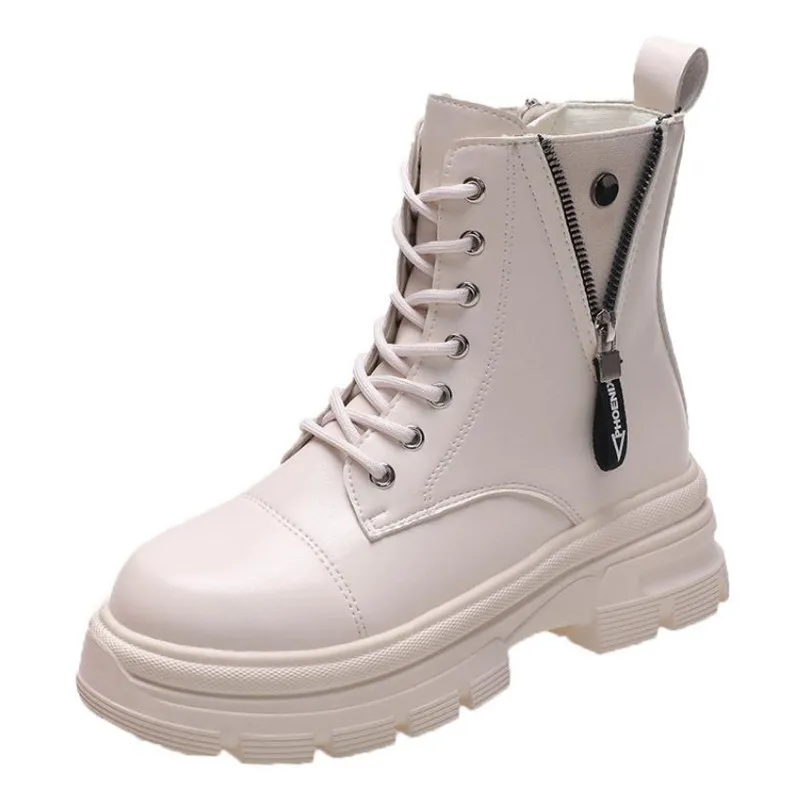 

New Winter Fur Boots White Fashion Punk Ankle Boots For Women Autumn Round Toe Combat Martin Black Boots Platform Ladies 35-40