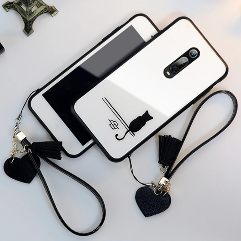 Case &amp Strap For Meizu M9 M8 M6 M5 Note Glass Hard Cover 15 16 16s 16xs v8 x8 s6 E3 simple Cute cat lanyard funda | Мобильные