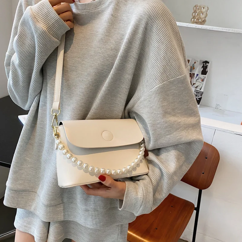 

Fashion Women's Bag Pearl Beaded Small Square Bag 2021 New Simple Shoulder Bag Women's Bag Purses and Handbags Luxury Designer