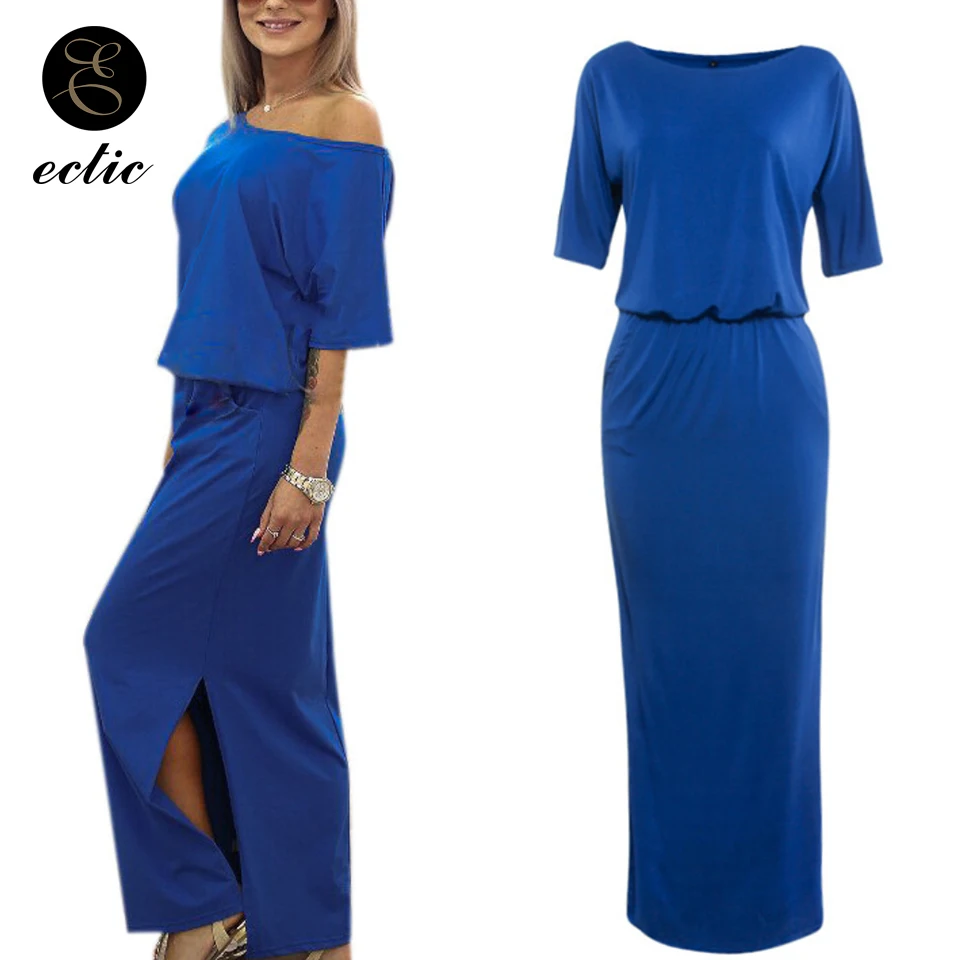 

One Shoulder Robe Femme Ete 2021 Trending Product Maxi Long Kleider Damen Split Ender Festival Dress Women Short Sleeve Sukienka