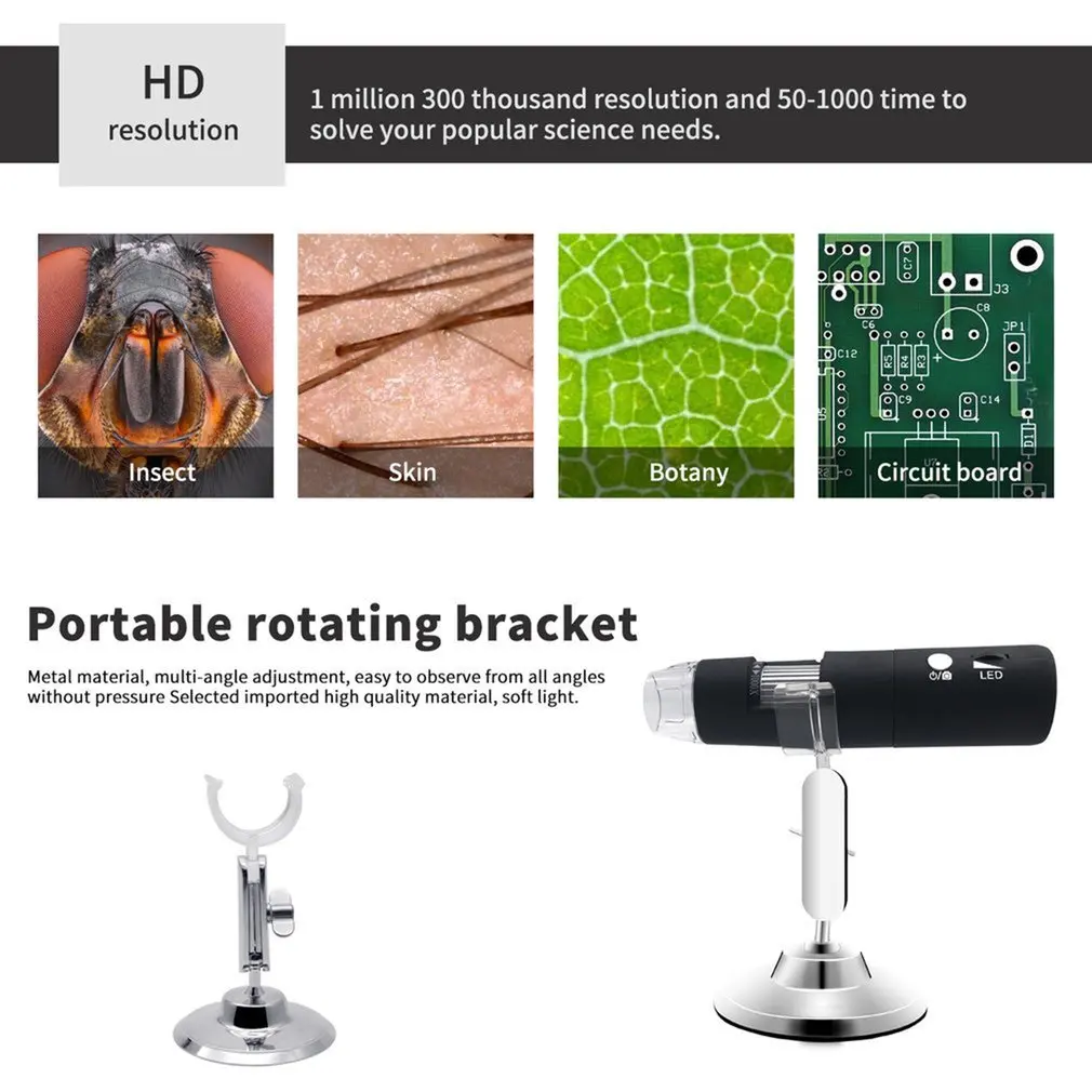 8LED Мини HD wifi цифровой микроскоп камера 50 ~ 1000X Вращающаяся база Беспроводной