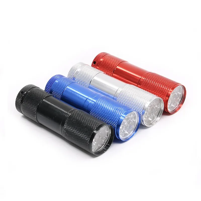 安い 100ピース/ロット9LEDアルミ合金防水ミニled懐中電灯トーチランタンフラッシュルスペンライトプロモーションギフト送料レーザーロゴ