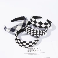 checkerboard wide headbands black white plaid fabric hairbands for women hair accessories girls modern fashion daily headwear