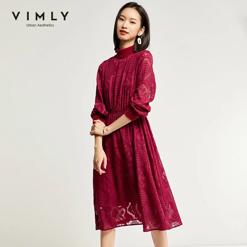 Vimly 2020 осенне зимнее женское элегантное шифоновое платье офисное с высоким